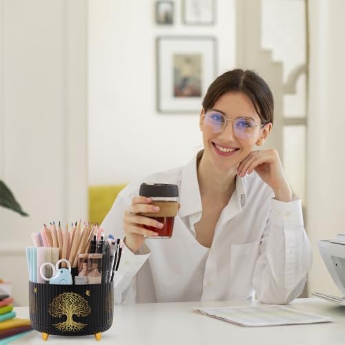 SKYDUE 360 Degree Rotating Pen Holder for Desk with 5 Slots,Tree of Life