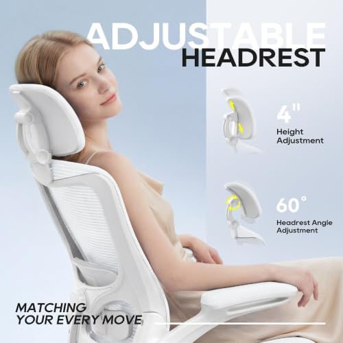 Ergonomic Office Chair - High Back Desk Chair with Adjustable Lumbar Support, Breathable Mesh Back, 330LBS Capacity, Easy Assembly (White/White)