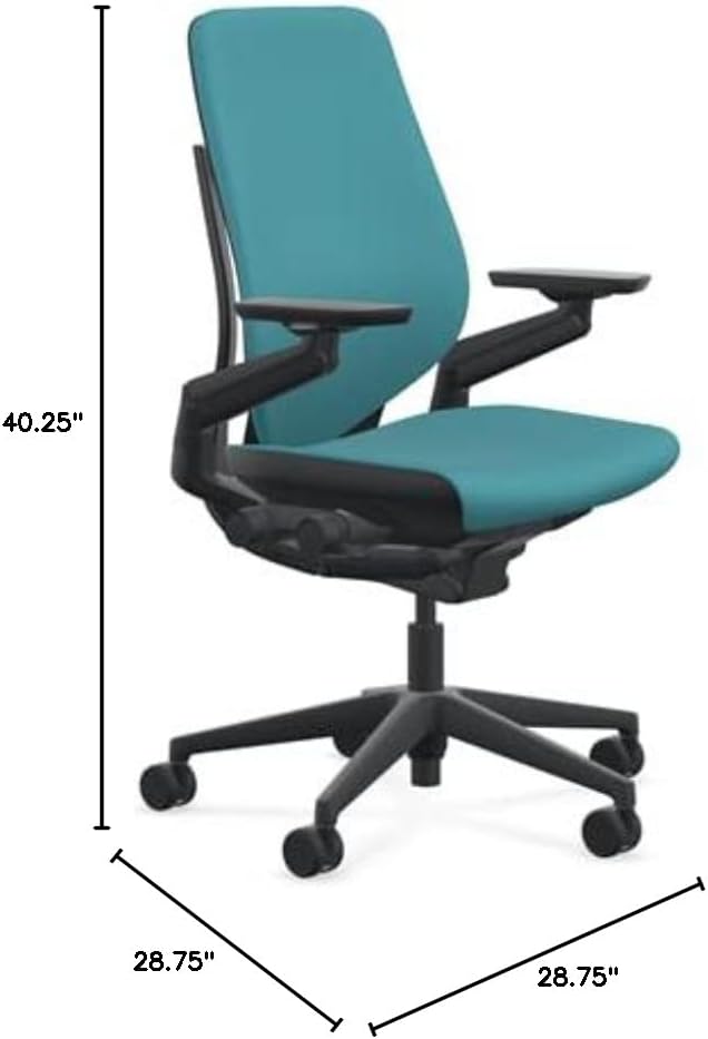 Steelcase Gesture Office Chair - Cogent: Connect Lagoon Fabric, Low Seat Height, Shell Back, Black on Black Frame, Lumbar Support, and Hard Floor Casters