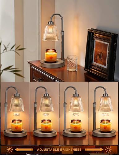Gray Candle Warmer Lamp with Timer, Dimmable Candle Warmer for Jar Candles, Height Adjustable Wax Melts Warmer, Birthday Gifts for Women Mom, House Warming Gifts New Home Decor