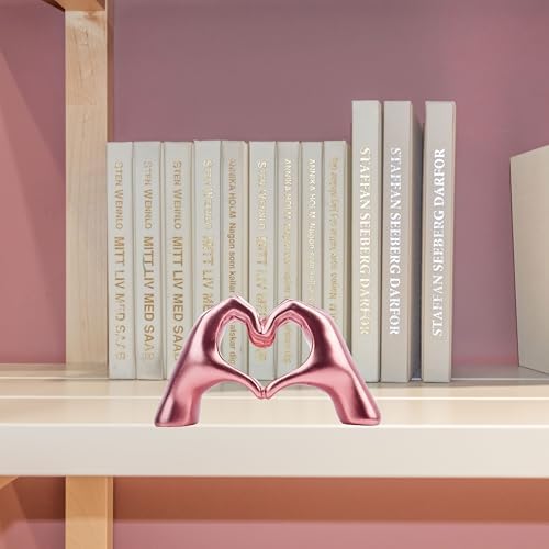 Lynagert Small Heart Hands Sculpture Decor for Living Room Bedroom Bookshelf Coffe Table, Love Finger Statue Modern Aesthetic Home Decor, Unique Gift for Wedding Christmas Birthday (Shiny Pink)
