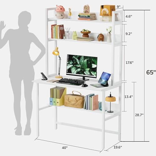 Aquzee 40 Inch Desk with Hutch, Computer Desk with Shelves