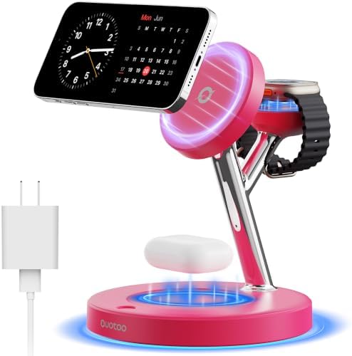 【Adjustable Blue Ambient Light】 Wireless Charger 3 in 1 for iPhone, Magnetic Charging Station for Apple Family,15W Fast MagSafe Charger Stand,for iPhone17-12-iWatch AirPods Series