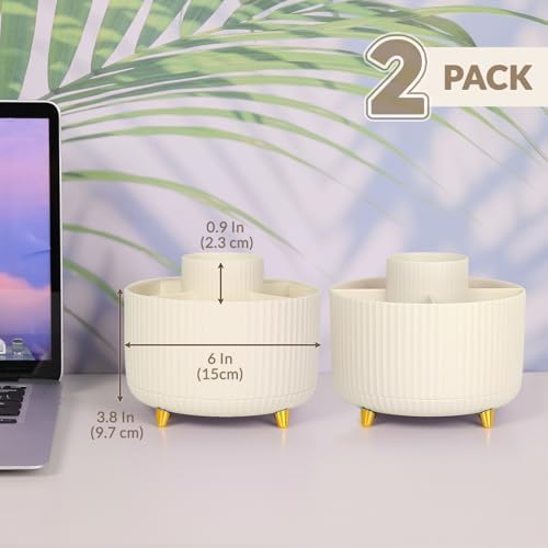 SKYDUE 2 Pack Pen Holder, 360 Degree Rotating Pencil Holder for Desk Organizer, Rotating Desktop Pen Organizer with 5 Slots, Office Supplies, Pencil Cup for Office, School, Home