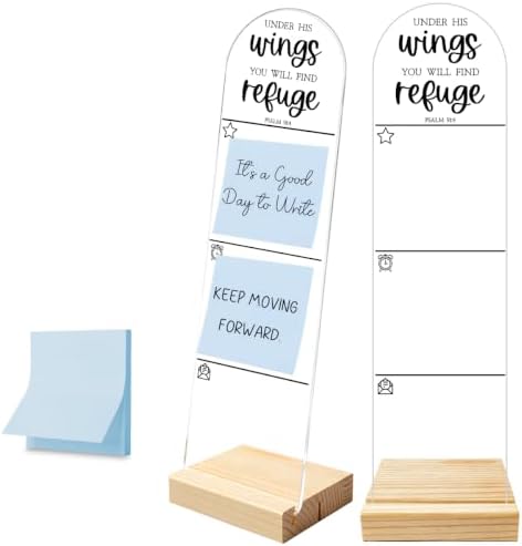 Monitor Memo Board, Sticky Note Holder, Message Board, Acrylic Desk Organizer Wooden Base with 100Pcs 3X3 Inch Notes Office Desk with Under His Wings You Will Find Refuge Psalm 91:4 Quote