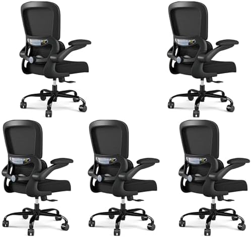 TRALT Office Chair - Ergonomic Desk Chair with Adjustable Lumbar Support, Mesh Computer Chair, Executive Chairs for Home Office Comfortable Lumbar Support Black Pack of 5