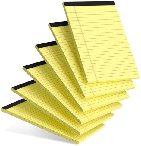 AILZFEI 6pcs Small Note Pad 5x8 College Ruled Legal Pads Paper Notepads 6 Pack Study Back Writing Pads 5 x 8 Legal Pads Perforated Narrow Ruled Pads of Paper Yellow