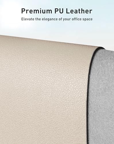 Aothia Faux Leather Desk Mat - Large Mouse Pad, Non-Slip PU Leather Blotter, Waterproof Writing Surface for Office and Home (Eggshell, 42" x 17")