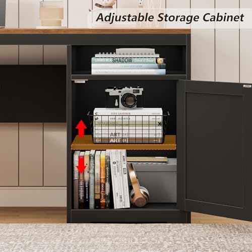 63" Farmhouse L Shaped Desk with Drawers & Printer Shelf for Home Office