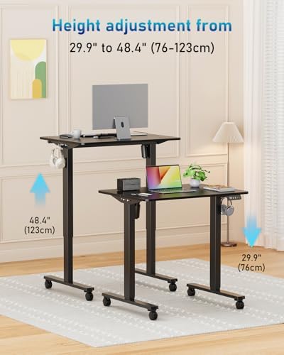 32" Small Rolling Electric Standing Desk Adjustable Height for Home Office
