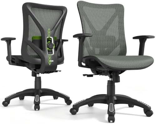 Ergonomic Office Chair, Mesh Computer Desk Chairs with BIFMA X5.1 Certified, Adjustable Lumbar Support, 3D Arm, Tilt Back, Wide Seat, Comfy Swivel Work Task Chair for Company and Home (Forest Green)
