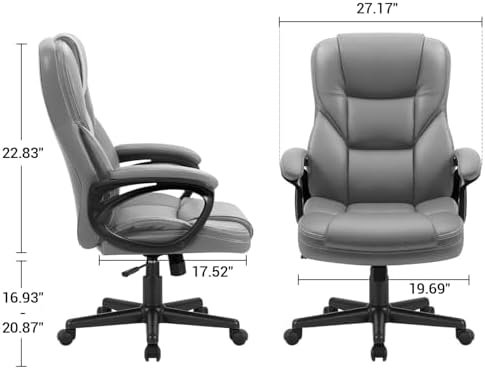 Furmax Office Executive Chair High Back Adjustable Managerial Home Desk Chair, Swivel Computer PU Leather Chair with Lumbar Support (2, Gray)