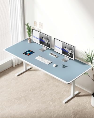 YSAGi Leather Desk Protector, Office Mat, Large Mouse Mat, Non-Slip PU Leather Blotter, Laptop Desk Mat, Waterproof Writing Pad for Office and Home(Ice Blue, 63" x 24")