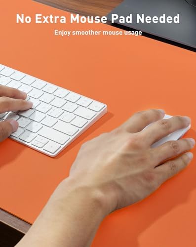 Aothia Faux Leather Desk Mat - Large Mouse Pad, Non-Slip PU Leather Blotter, Waterproof Writing Surface for Office and Home (Hermes Orange, 42" x 17")