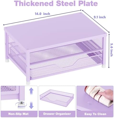 OPNICE Computer Monitor Stand Riser, Desk Organizer with Drawer, Printer & Laptop Stand, Office Desk Accessories & Workspace Desktop Organizers Storage for Office Supplies(Purple)