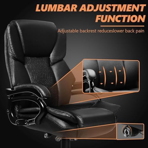 Indulgear Big and Tall Office Chair with Gel Seat Cushion,Heavy Duty Office Chair for Heavy People, High Back Executive Computer Chair with Adjustable Lumbar Support, Dual Rubber Wheel