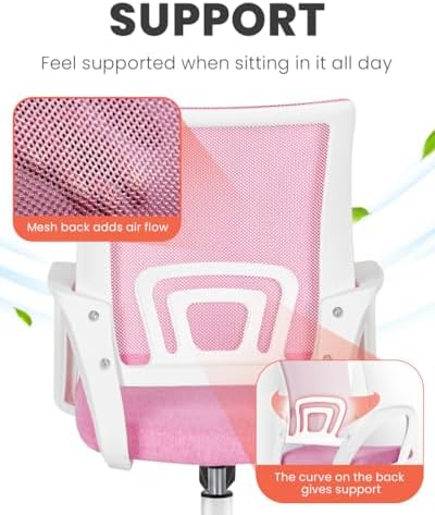 NEO CHAIR Office Computer Chair Ergonomic Mid-Back Mesh Desk Chair, Pink