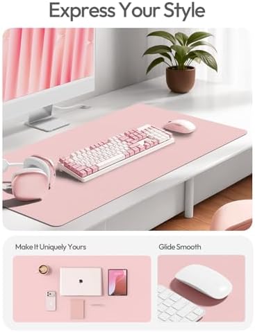 YSAGi Leather Desk Protector, Office Mat, Large Mouse Mat, Non-Slip PU Leather Blotter, Laptop Desk Mat, Waterproof Writing Pad for Office and Home(Light Pink, 42" x 17.2")