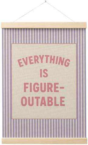 FGFK Everything Is Figureoutable Positive Affirmations Wall Art Poster Hanger Frame, Preppy Pink and Purple Inspirational Canvas Prints Framed Wall Decor for Office Classroom Home Bedroom, 12x16 Inch