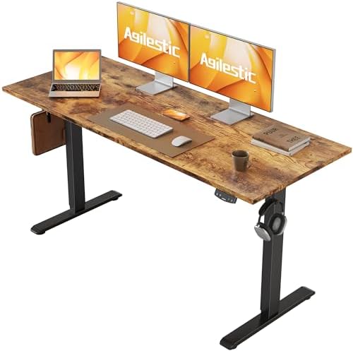 Agilestic 55*24 Inch Height Adjustable Electric Standing Desk, Rustic Brown