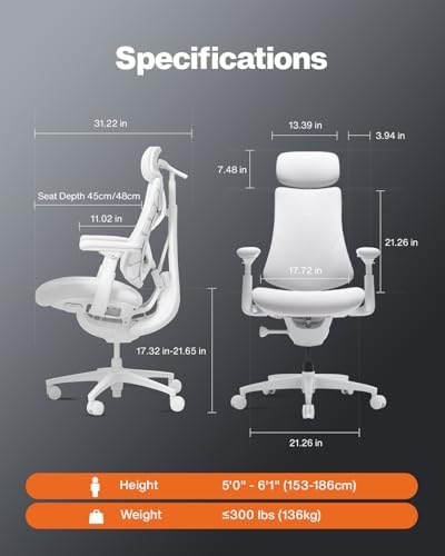 LiberNovo Omni PRO Dynamic Ergonomic Office Chair, Built-in Fan, 45cm