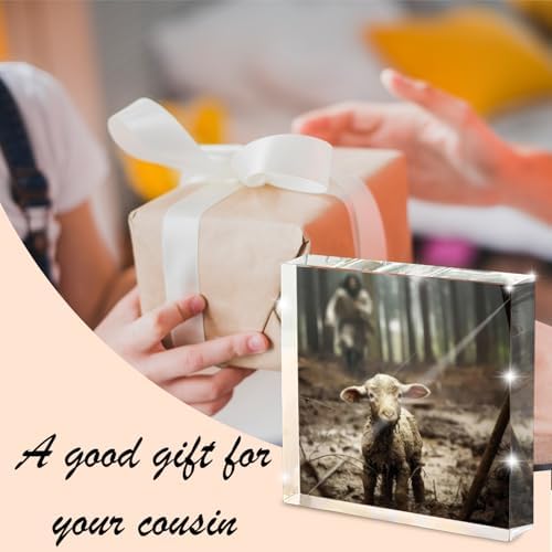 Christian Jesus And Lamb Religious Acrylic Desktop, Spiritual Gifts for Christian Women, Home Decor for Everyday Encouragement, Lost Lamb Themed Office And Faith-Based Home Decor 4x4 Inch