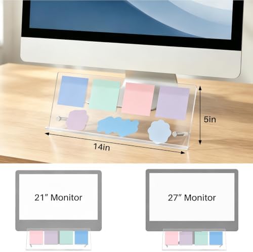 Monitor Memo Board Holder 14"x5", Office Organization Memo Holders for Computer Sticky Note Holder, Space-Saving Under Monitor, Movable & Reusable, Screen Saver for Office & Home Desktop Decor