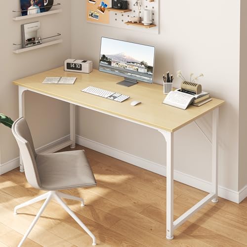 Huuger Computer Desk, 48 Inch Office Desk, Gaming Desk with Storage, Writing Desk Work Desk for Home Office, Study, Modern Simple Desk, Large Legroom, Metal Frame, Maple