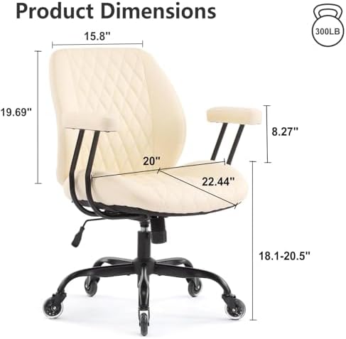 YFO Home Office Desk Chair Office Rubber Casters Ergonomic Computer Chair with Lumbar Support Adjustable Height Rolling Swivel Executive Task Armrests Chair， Cream Leather