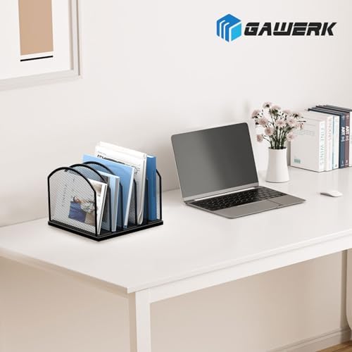 Gawerk 5-Section Vertical Desktop Organizer, 5-Section Mesh File Folder Stand Sorter for Office Home Classroom Organization
