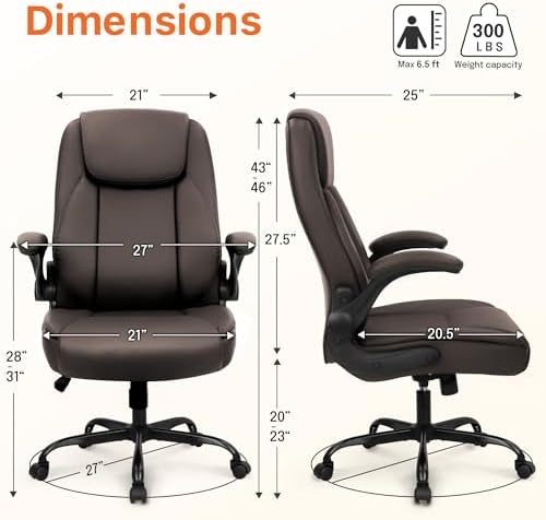 NEO CHAIR Office Desk Chair, High Back PU Leather with Flip-up Arms, Brown