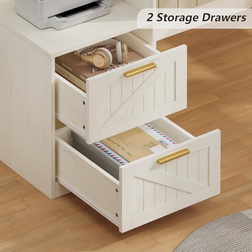 63" Farmhouse L Shaped Desk with Drawers & Printer Shelf for Home Office