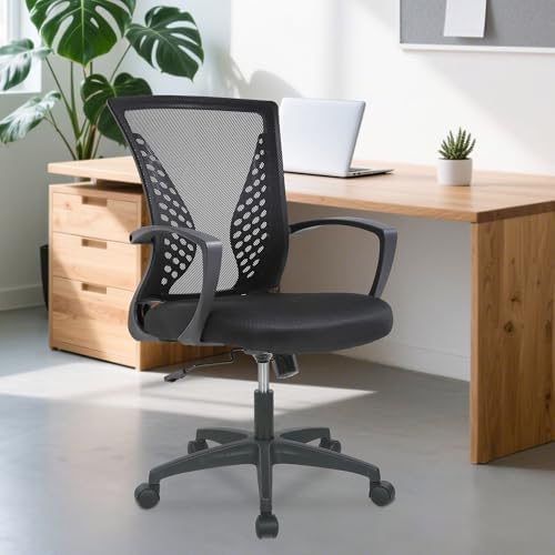 FDW | Mid Back Office Chair | Dark Black | with Lumbar Support, 360 Swivel
