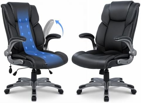 COLAMY Ergonomic Executive Office Chair, High Back Desk Chair with Adjustable Lumbar Support, Flip-Up Armrests & Thick Seat Cushion, 90°–110° Reclining Computer Chair for Home Office,Set of 2
