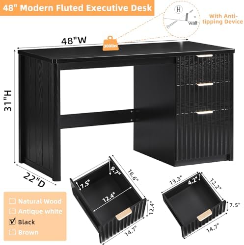 LEYAOYAO Office Desk 48" with 3 Drawers Storage File Cabinet