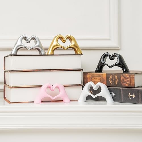Small Heart Hands Sculpture Decor for Living Room Bedroom Bookshelf Coffe Table and Office Display, Love Finger Statue Modern Aesthetic Home Decor, Unique Gift for Wedding Christmas Birthday (White)