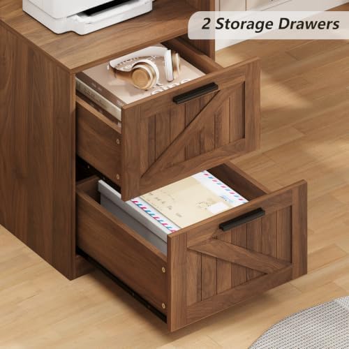 Farmhouse L Shaped Desk with Drawers & Printer Shelf for Home Office