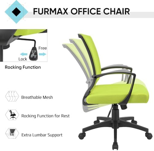 Furmax Office Chair Ergonomic Computer Desk Mesh Chair Mid Back Swivel Lumbar Support with Armrest (2, Cyan)