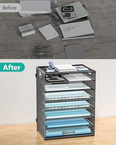 WALI Desk File Organizer, 8 Tier Desktop Paper Letter Tray Organizer with Handle, Office Desk Accessories & Workspace Organizers for Office, Home, School Supplies, 1 Pack, Black