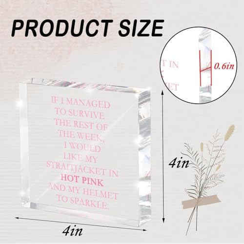 If I Survive This Week Hot Pink Straitjacket Desk Sign - 4x4 Inch Acrylic Office Decor with Sarcastic Humor, Motivational Desk Accessories for Women, Therapist Gift & Pink Office Supplies