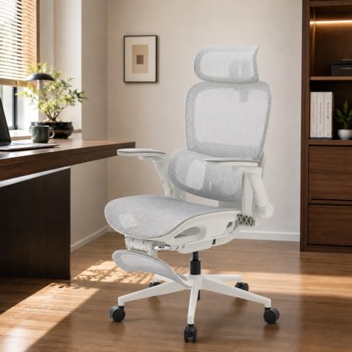SIHOO B300 PRO Ergonomic Office Chair with Footrest, Mesh Desk Chair, White