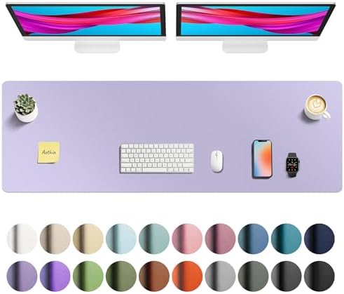 Aothia Faux Leather Desk Mat - Non-Slip PU Leather Desk Blotter, Waterproof Writing Surface, Large Desk Pad for Office & Home (Lavender, 55" x 17")
