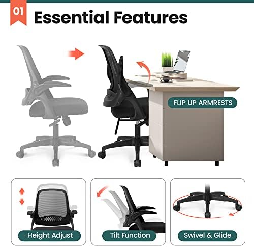 NEO CHAIR Office Desk Chair, Ergonomic Mesh with Flip-Up Armrests, Black