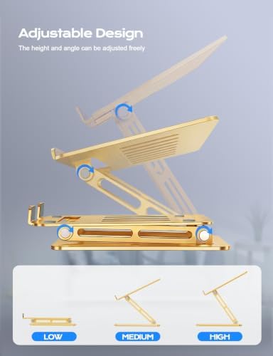 LOXP Aluminum Laptop Stand, Adjustable Laptop Stand for Desk Portable -Gold