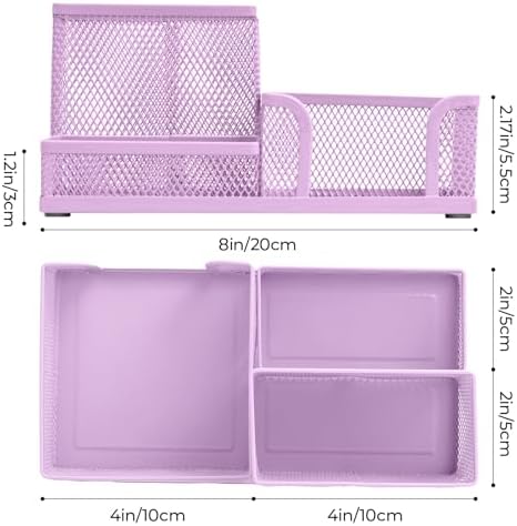 M&G Mesh Pen Holder Desk Organizers Pencil Holder for Desk Purple, 3 Compartments Metal Office Supply Organizer with Sticky Notes Holder for Home Office
