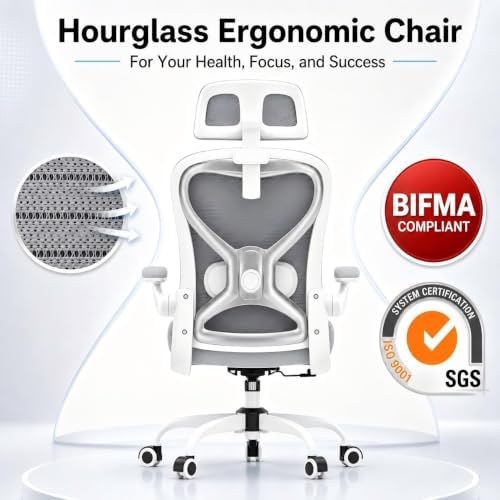 Ergonomic Office Chair for Long Hours – Back & Neck Pain Relief, Virgin Foam Seat, 3D Adjustable Headrest, 2D Lumbar, Flip-Up Arms, Gray/Sliver