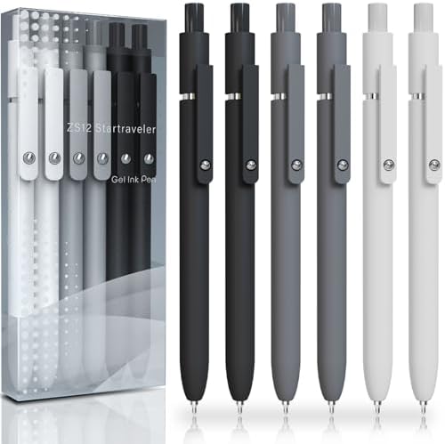 ACEES Gel Pens, 6 Pcs Retractable Quick Dry Black Ink Pen, 0.5mm Fine Point