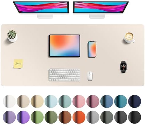 Aothia Faux Leather Desk Mat - Non-Slip PU Leather Desk Blotter, Waterproof Writing Surface, Large Desk Pad for Office & Home (Eggshell, 55" x 24")