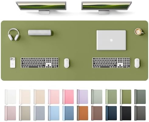 YSAGi Leather Desk Protector, Office Mat, Large Mouse Mat, Non-Slip PU Leather Blotter, Laptop Desk Mat, Waterproof Writing Pad for Office and Home(Green, 63" x 24")