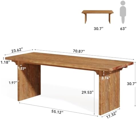 70.87'' Long Solid Wood Desk, Farmhouse Executive Computer Desk